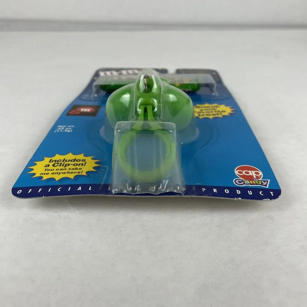 M&M's Minis Candy Hander Dispenser Clip-On Cap Candy Vintage 2002 GreenNew